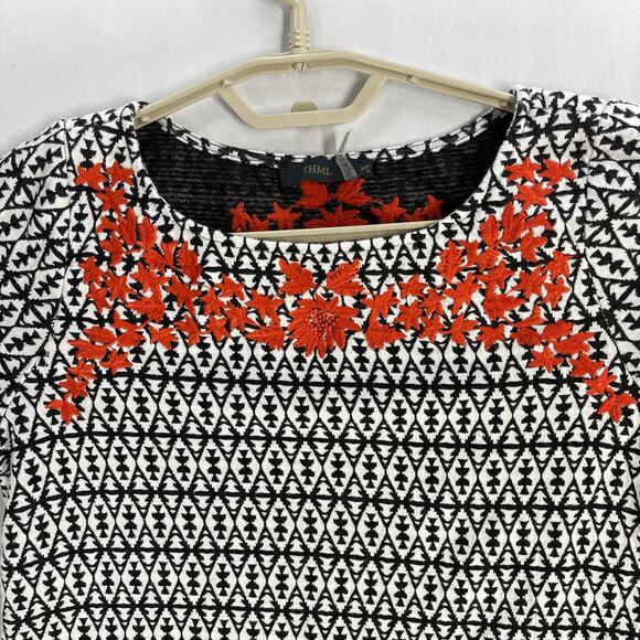 THML Mini Dress Size M Petite Black White Orange Embroidered Boho - Picture 4 of 9